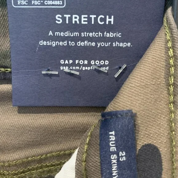 Camo Gap stretch jeans, New W/ Tags, waist 25, true skinny ankle, 90% cotton - Picture 5 of 8